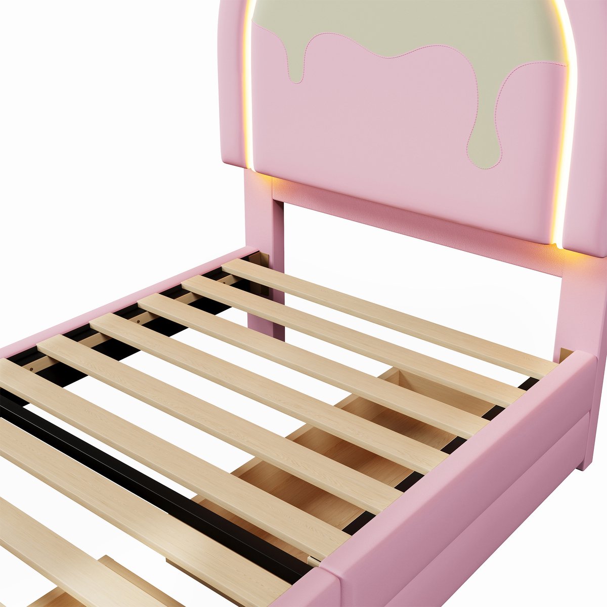 Gutent Kinderbed-90 x 200 cm-Zonder matras-met-licht-2 laden-Roze-Unicorn-look-PU — cadeau in Cadeau-ideeën - foto 7