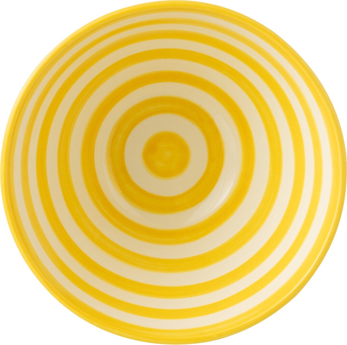 J-Line kom Granada Stripes High - keramiek - wit/geel - medium - Ø 22 cm