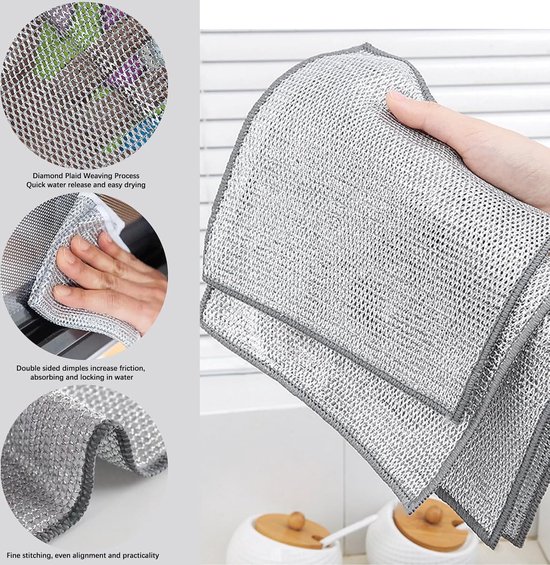 Krasvrije Draadvaatdoek - Set van 5 Doekjes - Vaatdoek - Vaatdoeken - Doeken voor Het