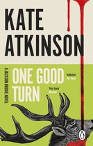Boekomslag met de titel 'ONE GOOD TURN', rode bloeddruppels en een hertengewei.