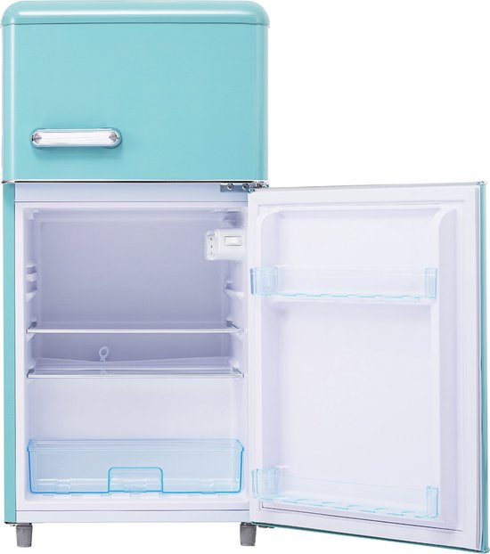 Merax Retro Mini Koel-vriescombinatie 72L – Blauw, 91 cm, Energiezuinig, Compact, Tafelmodel, Stil, LED-verlichting