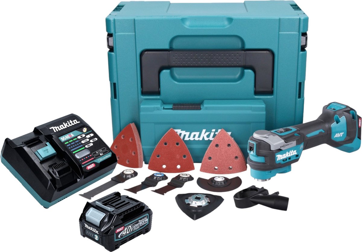 Makita TM 001 GD103 accu multifunctioneel gereedschap 40 V max. Starlock Max Brushless + 1x accu 2,5 Ah + 37-delige accessoire set + oplader + Makpac