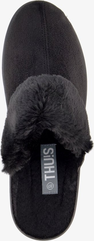 Thu!s chaussons femme avec fausse fourrure noir - Taille 38 - Pantoufles