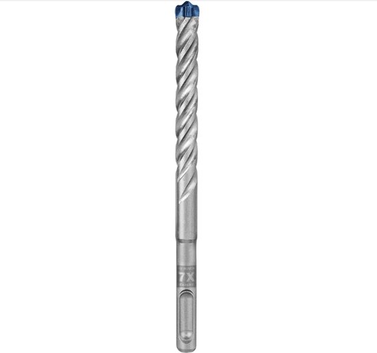 SDS plus-7X hamerboor met blauwe kop en gedraaide schacht.