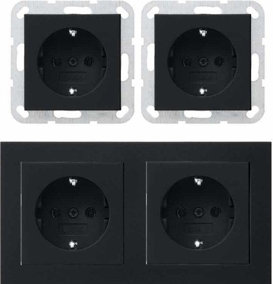 Prise murale noire - Encastrable - Double Prise - Zwart Mat - OVIVO