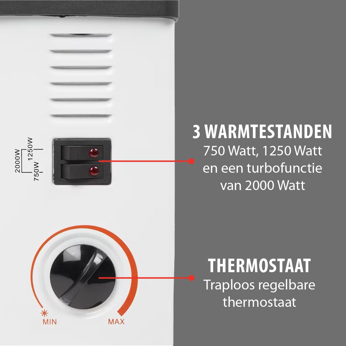 Radiateur céramique - PALM - 2000 Watts - Thermostat électronique - Ventilation froide