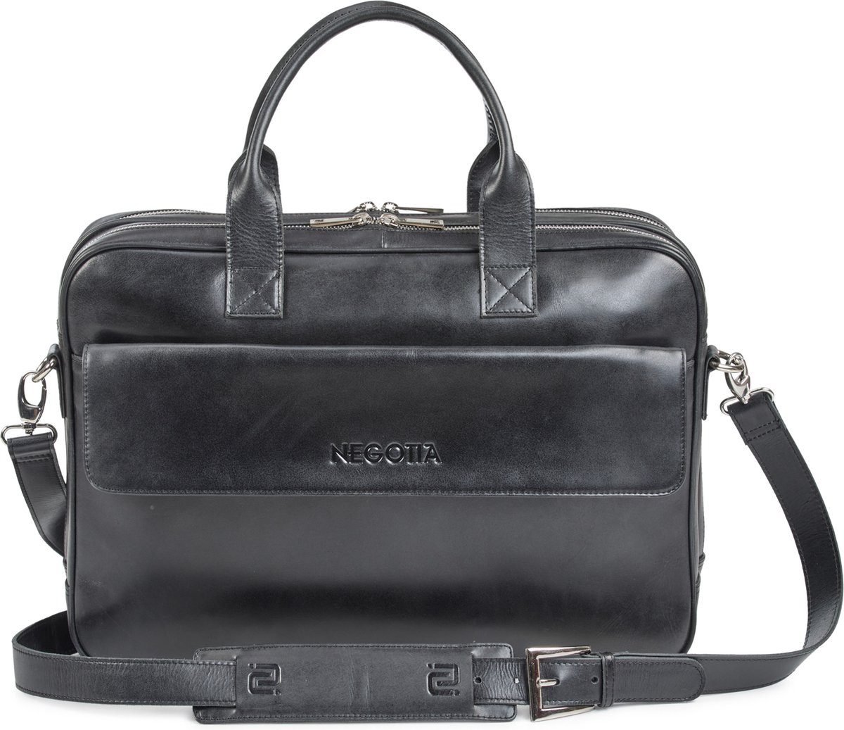 NEGOTIA Alpha - Laptoptas 15 6 inch - Laptoptas Leer - Aktetas - Werktas - Messenger Bag - Schoudertas Heren/Dames - Luxe Top-Grain Leer - Zwart
