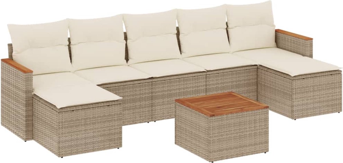 The Living Store 8-delige Loungeset met kussens poly rattan beige - Loungeset - Tuinlounge - Buitentijd - Lounge Set - Tuinmeubels