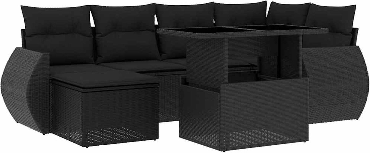The Living Store 7-delige Loungeset met kussens poly rattan zwart - Loungeset - Tuinlounge - Buitendecoratie - Lounge Set - Tuinmeubels The Living Store 7-delige Loungeset met kussens poly rattan zwart - Loungeset - Tuinlounge - Buitendecoratie - Lounge Set - Tuinmeubels - Image 1