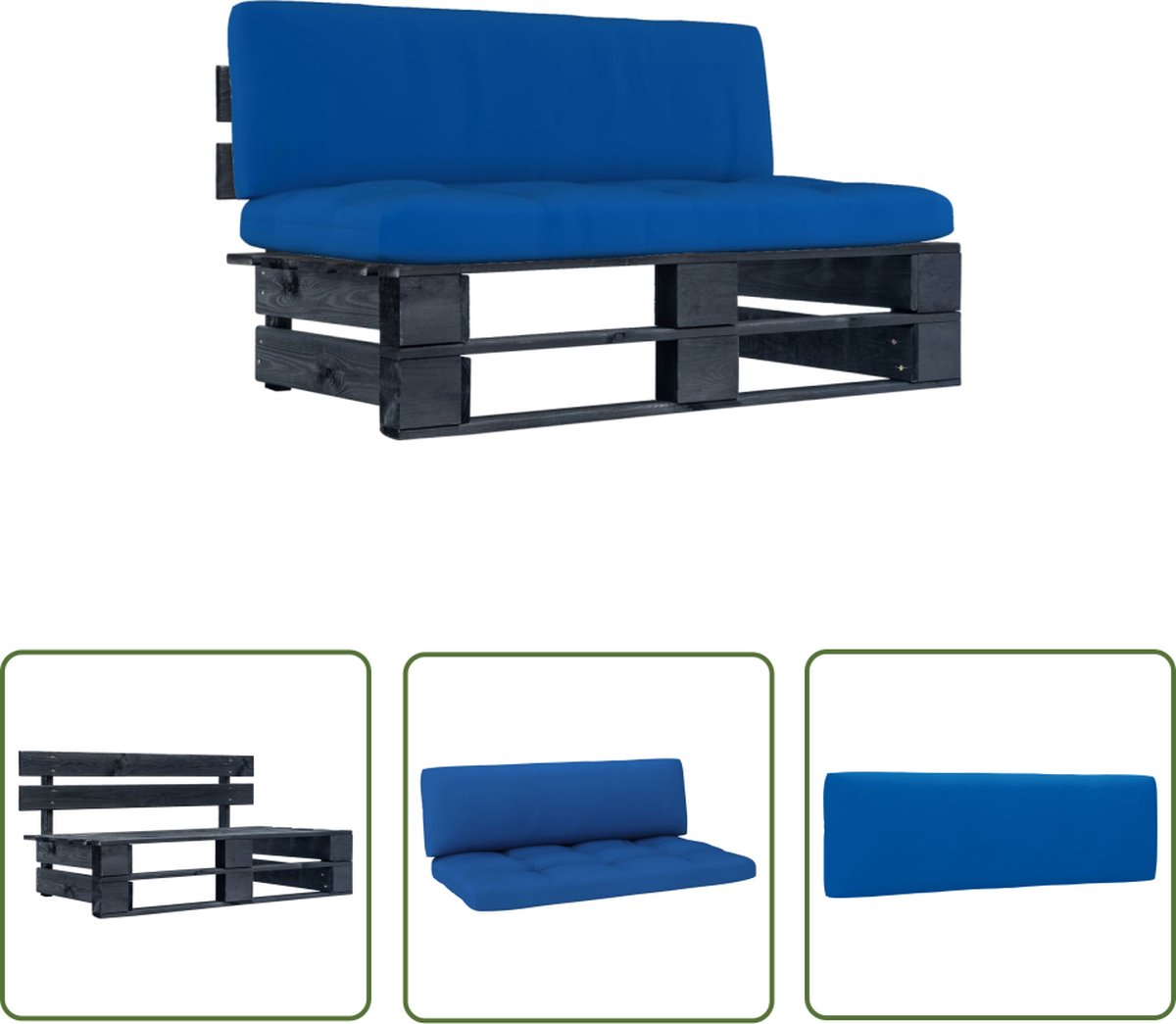 Tuinmiddenbank pallet zwart geïmpregneerd grenenhout - Stijlvolle zwarte palletbank voor buiten met The Living Store logo.