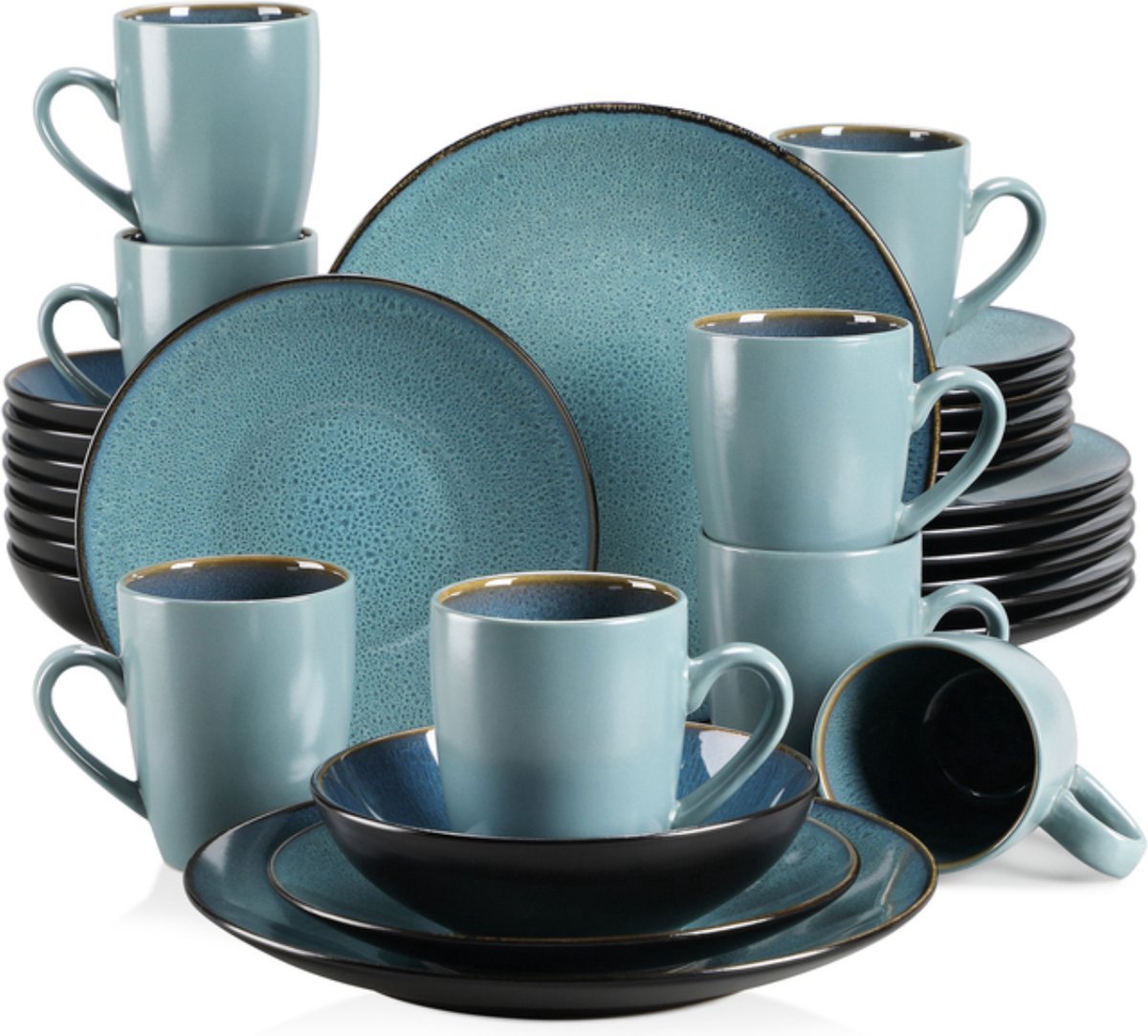 Serviesset - Turquoise - Porselein - 32-delig - Voor 8 personen