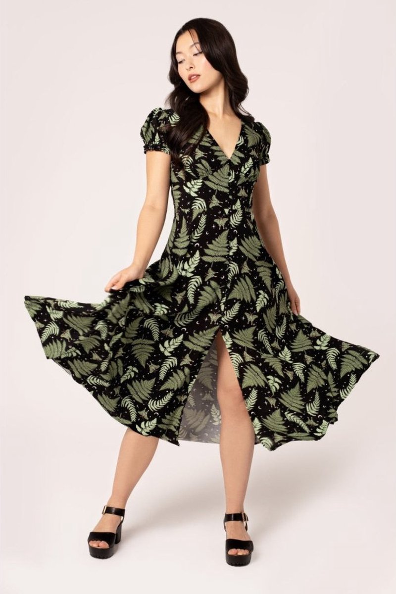 Hell Bunny Gaia Dames Maxi-jurk - zwart/groen - S