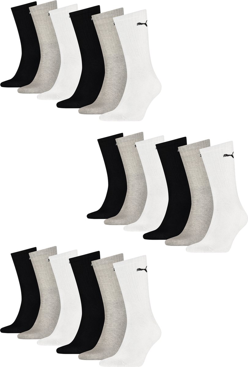18 PACK Puma Unisex Crew Tennissokken Sportsokken Sokken voor heren en dames Grijs