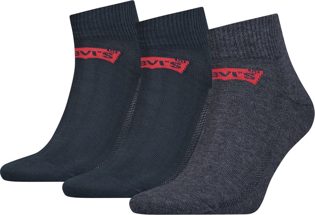 Levi’s Heren Quartersokken Mid Cut Batwing Logo 3-Pack Blauw