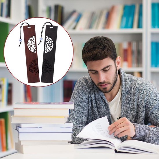 cobee Houten bladwijzers voor boekenliefhebbers, 2 stuks handgemaakte houten boekenlegger natuurlijke holle ambachtelijke bladwijzer vintage bladwijzer cadeau voor vrouwen mannen studenten (D