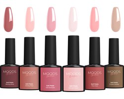 foto van Moods Gellac 6-delige Set - Gellak Starterspakket - Gel Nagellak - 8ML - Soft Petals - Gellac - Nagels - Chique Kleuren - HEMA- & TPO-vrij