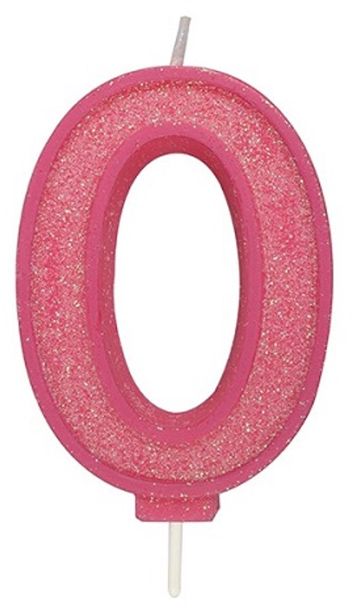 Sparkle Pink Numeral Candle 0