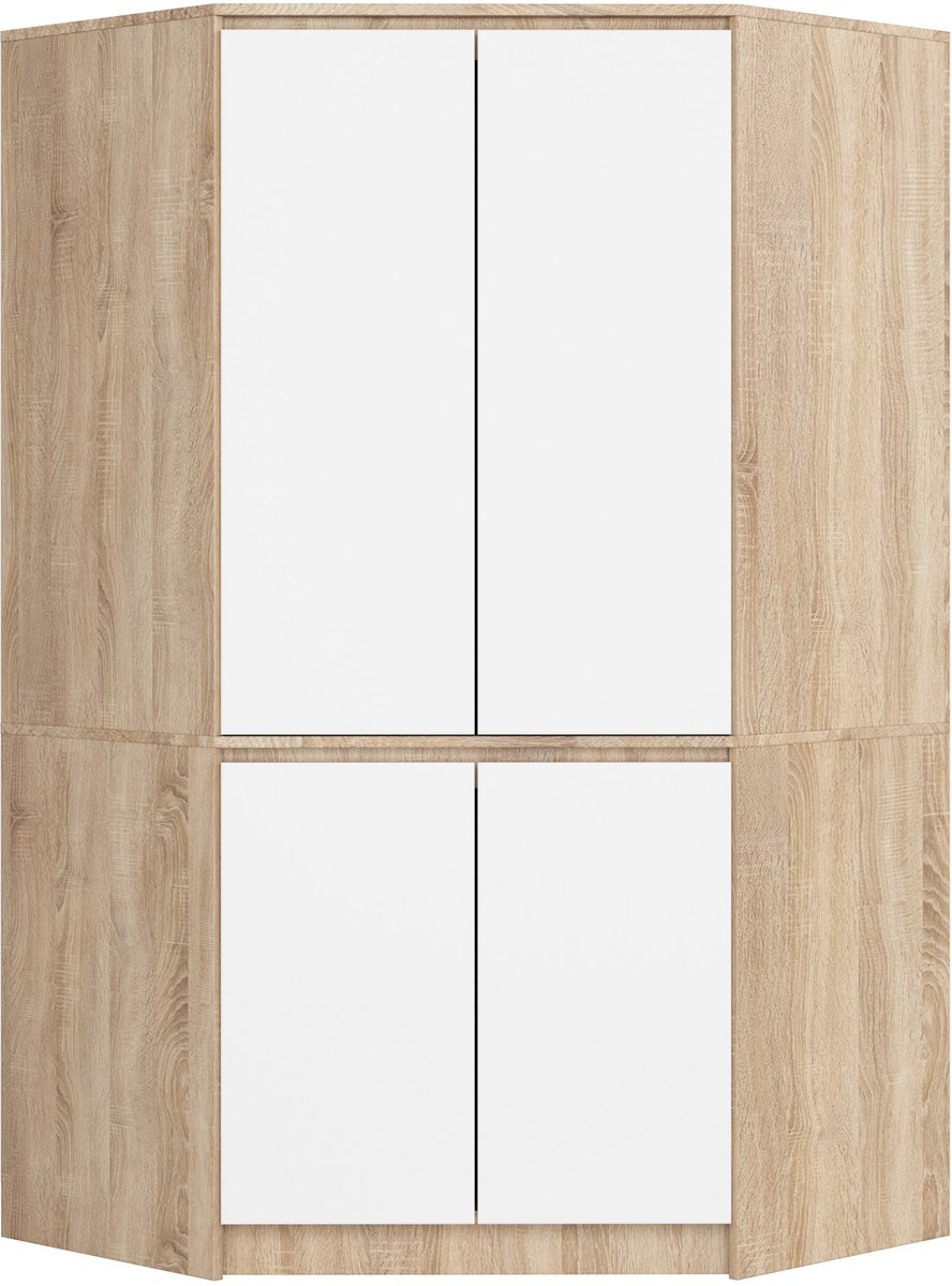 Hoekkast S100 / Kleidingkast met 4 Deuren / AKORD Furniture Factory / Sonoma Eik - Wit / 100 x 180 x 50 cm