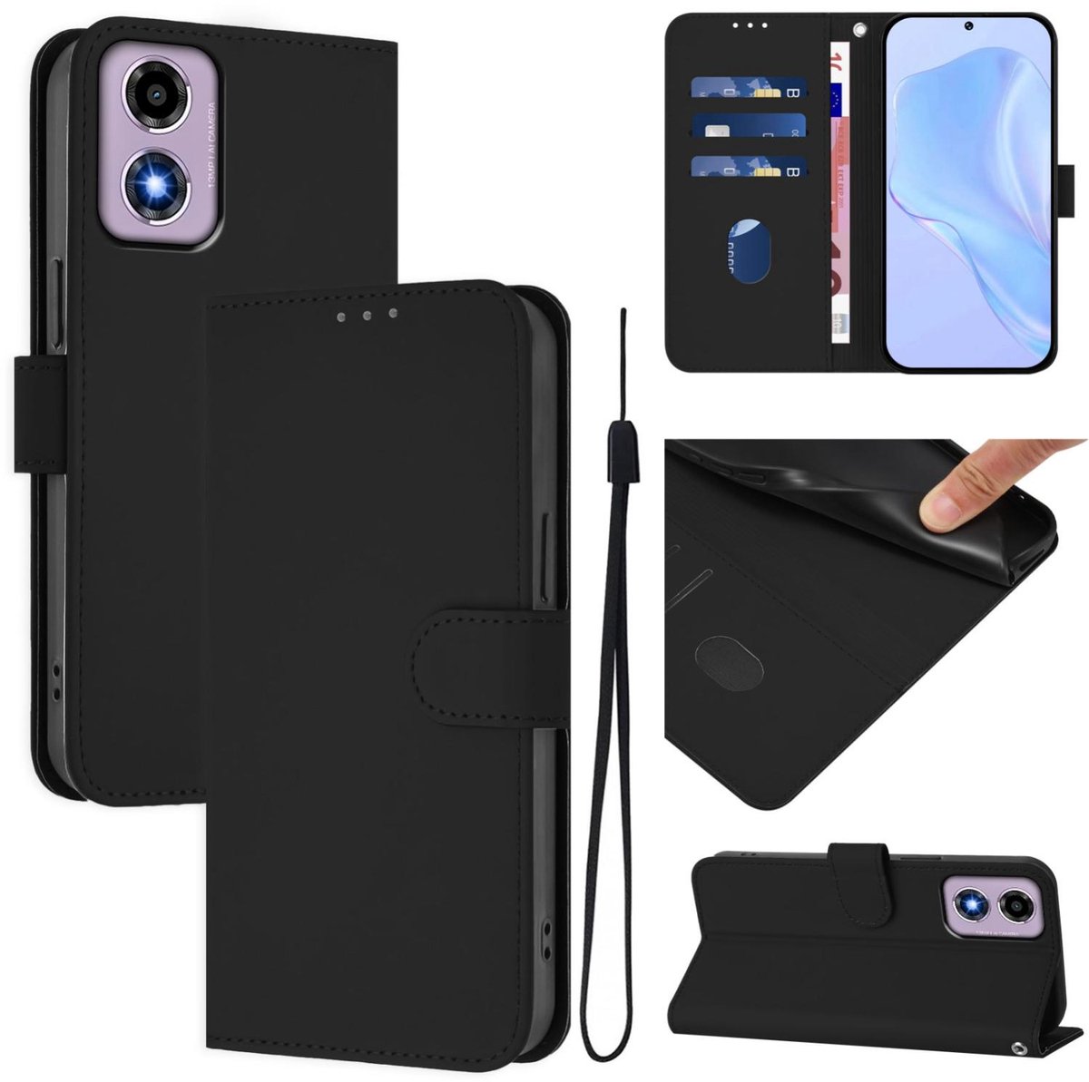 Mobigear Telefoonhoesje geschikt voor Motorola Moto E14 Hoesje | Mobigear Urban Wallet Bookcase Portemonnee | Pasjeshouder voor 3 Pasjes | Telefoonhoesje voor Pinpas / OV Kaart / Rijbewijs - Zwart