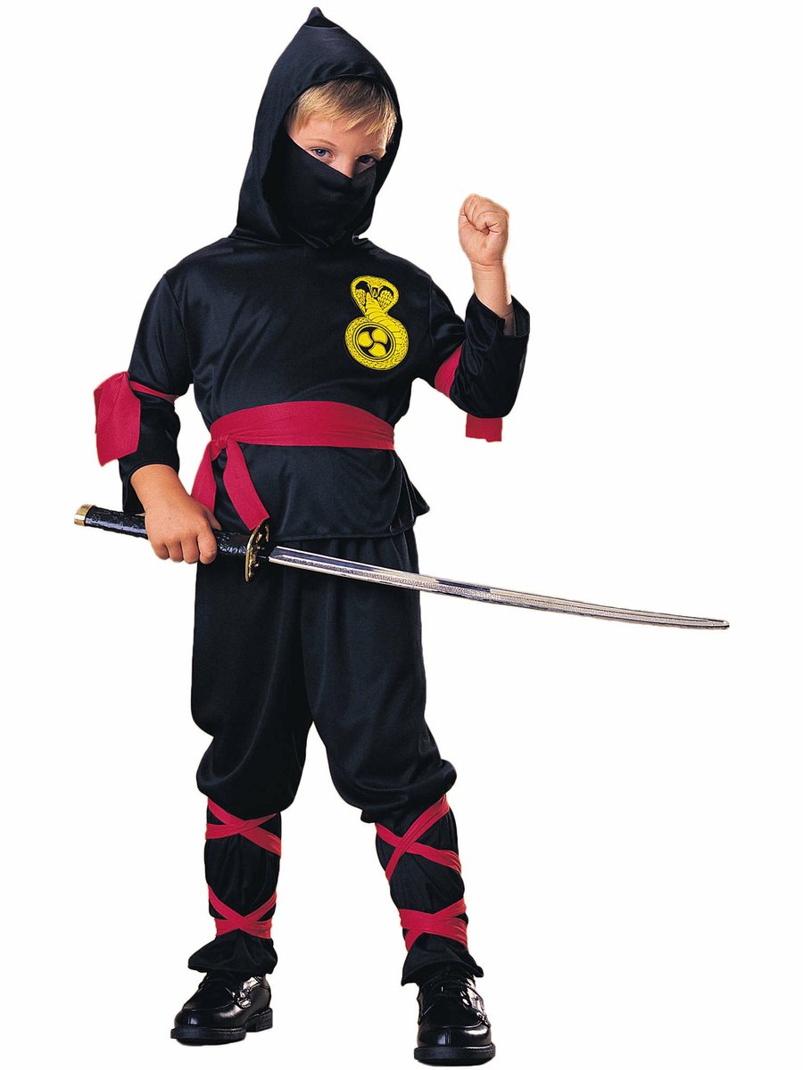 Rubies Ninja verkleed kostuum - zwart - voor kinderen - 5-delig - vechtsport carnavalskleding 164