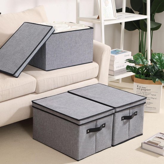 Opbergdozen Van Stof, 42 X 32 X 26 Cm, Opvouwbare Opbergmand Met Handgrepen Voor Kleding Speelgoed Planken Kasten Wit Grijs