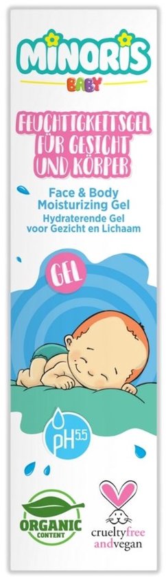 Minoris Baby Hydraterende Gel voor Gezicht & Lichaam | Biologisch, Natuurlijk, Vegan & Dierproefvrij | pH 5.5, Dermatologisch Getest, Vrij van Schadelijke Stoffen | Licht & Hypoallergeen 200 ml