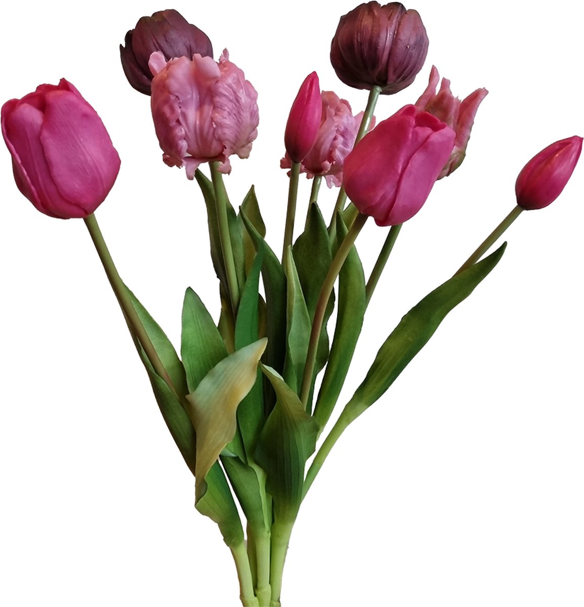 Viv! Home Luxuries Tulpenboeket - 9 stuks - kunststof bloem - 40cm - paars roze