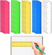 24 Règles Plates 15cm Transparentes - 6 Couleurs, Graduations Cm Et Pouces, Pour école Et Bureau