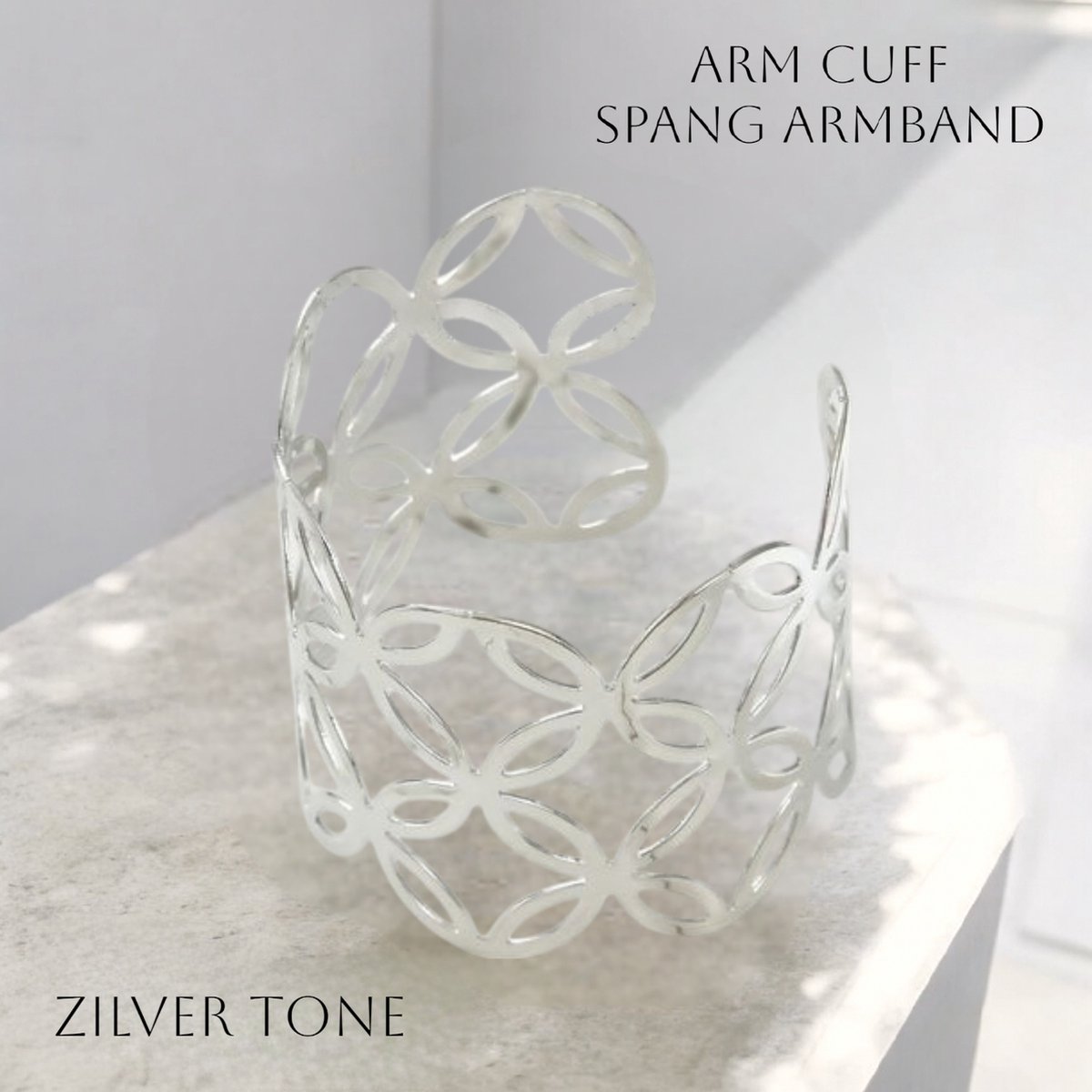 Fashion jewelry - Plizz jewelry - Spang armband / Arm Cuff - Open Crossed Circles (bloemen) - Zilver Tone - Breedte 5,5 cm - volwassen jeugd - dames meisjes - casual - feest gala bruiloft