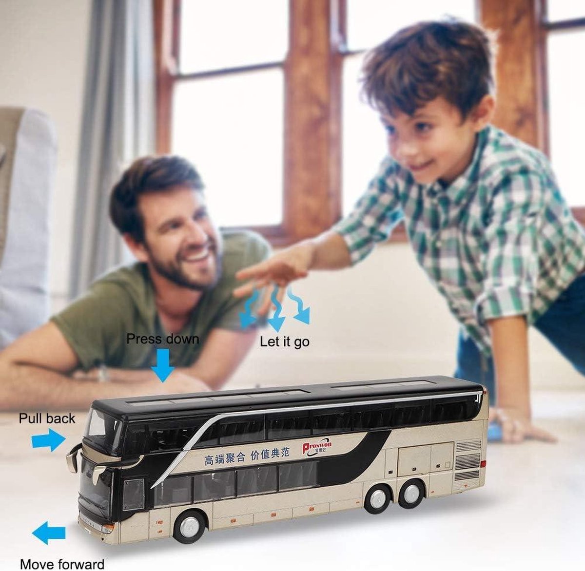 Dubbeldekker busmodel 1:32 schaal elektrisch speelgoed met licht en muziek voor kinderen - goud .