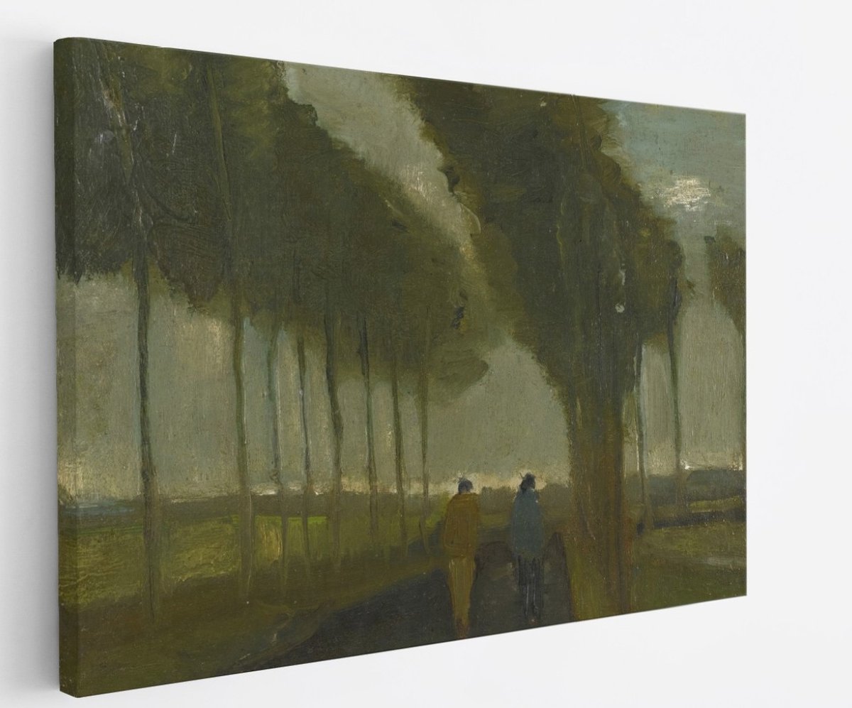 Saammp Canvas Schilderij - De laan met twee wandelaars - Van Gogh - Oude Meesters - 70x50 - Foto op canvas - Wanddecoratie - muurdecoratie Woonkamer - Slaapkamer decoratie - Canvas Print Multicolor