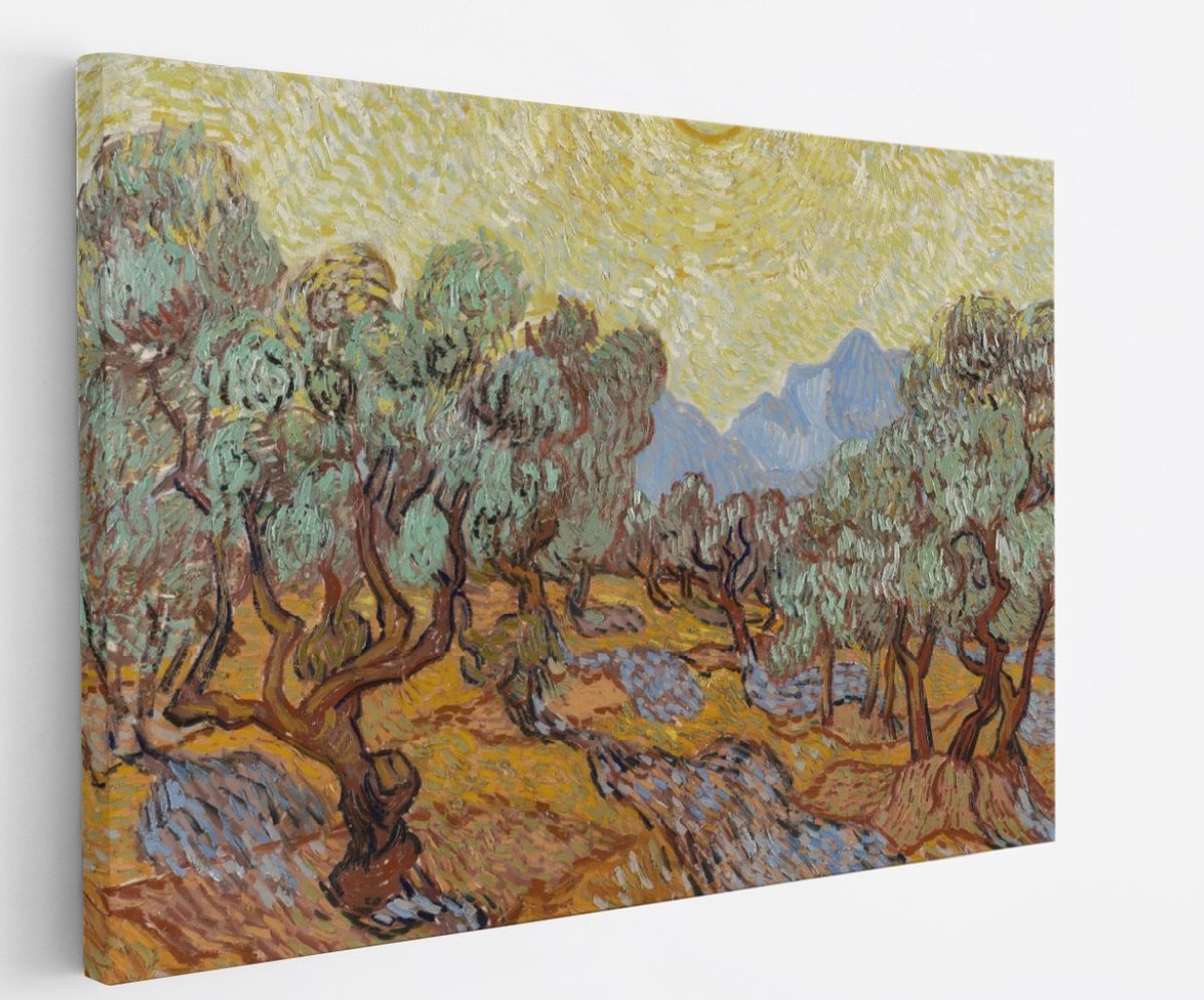 Saammp Canvas Schilderij - Olijfbomen - Van Gogh - Oude Meesters - 90x60 - Foto op canvas - Wanddecoratie - muurdecoratie Woonkamer - Slaapkamer decoratie - Canvas Print Multicolor