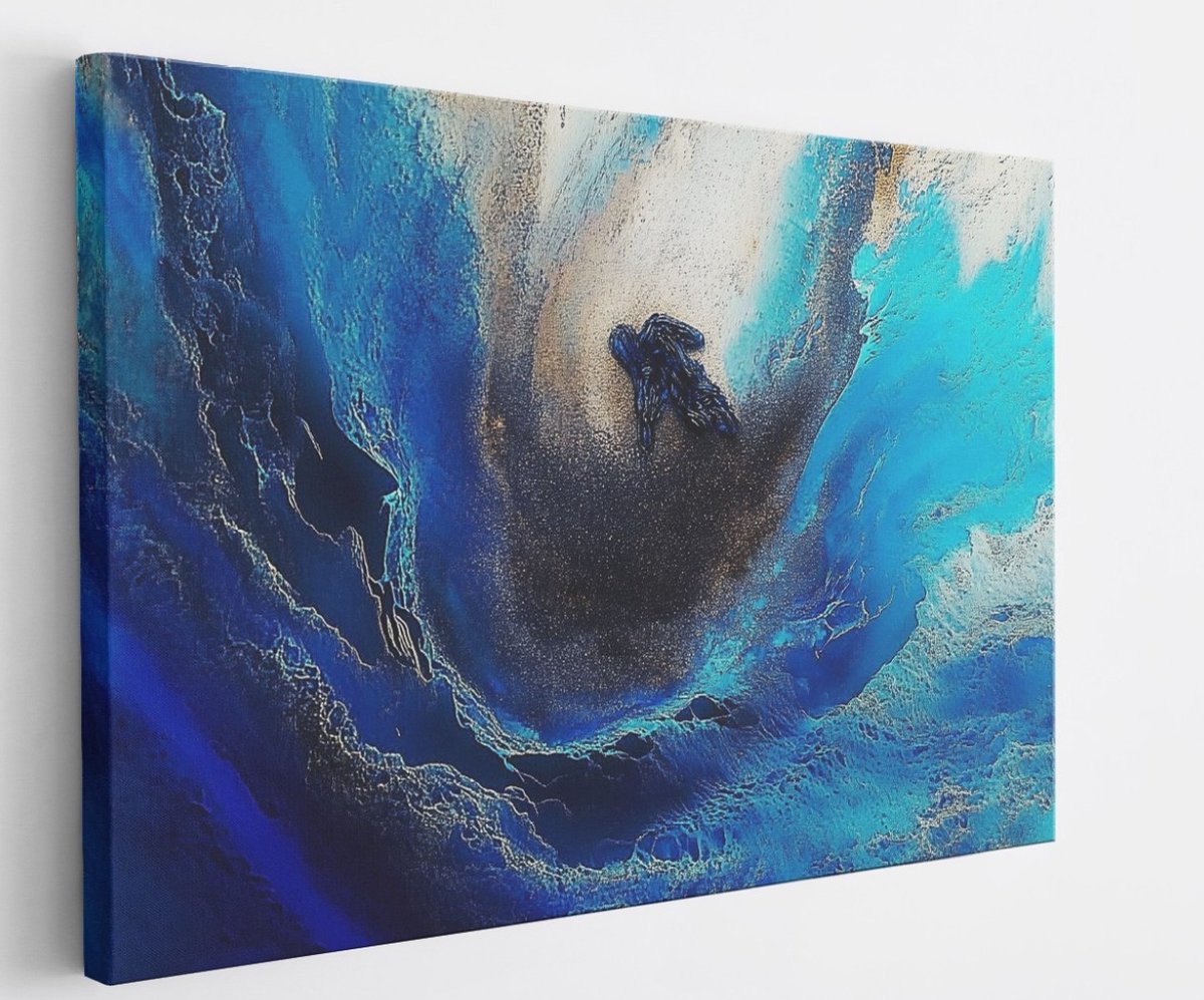 Saammp Canvas Schilderij - Golvend - Blauw - Abstract kunstwerk - 60x40 - Foto op canvas - Wanddecoratie - Muurdecoratie Woonkamer - Slaapkamer decoratie - Canvas Print Multicolor