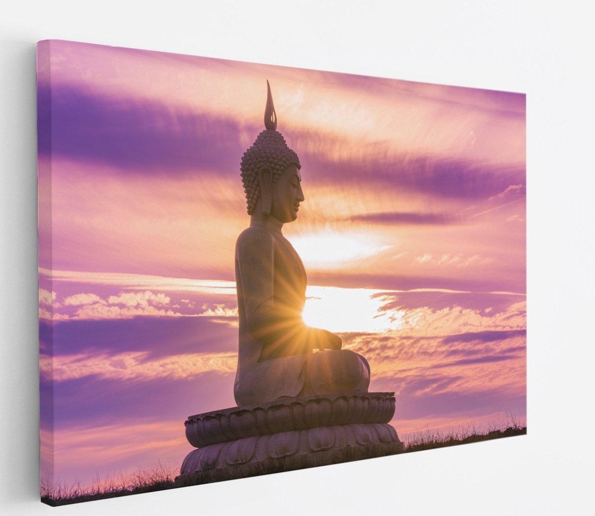 Saammp Canvas Schilderij - Boeddha bij mooie lucht - 120x80 - Foto op canvas - Wanddecoratie - Muurdecoratie Woonkamer - Canvas schilderijen Multicolor