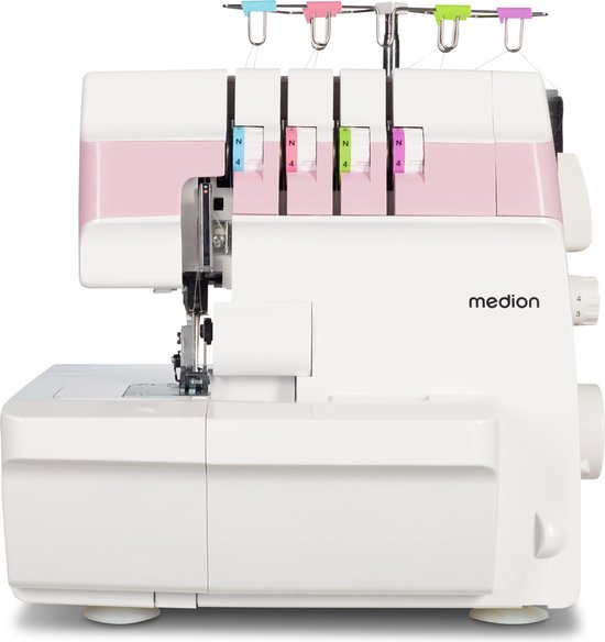 MEDION overlock naaimachine SO90 (elektrisch, 90 watt, LED-lampje, one-pass snijden, uitgebreide accessoires, MD19169) roze