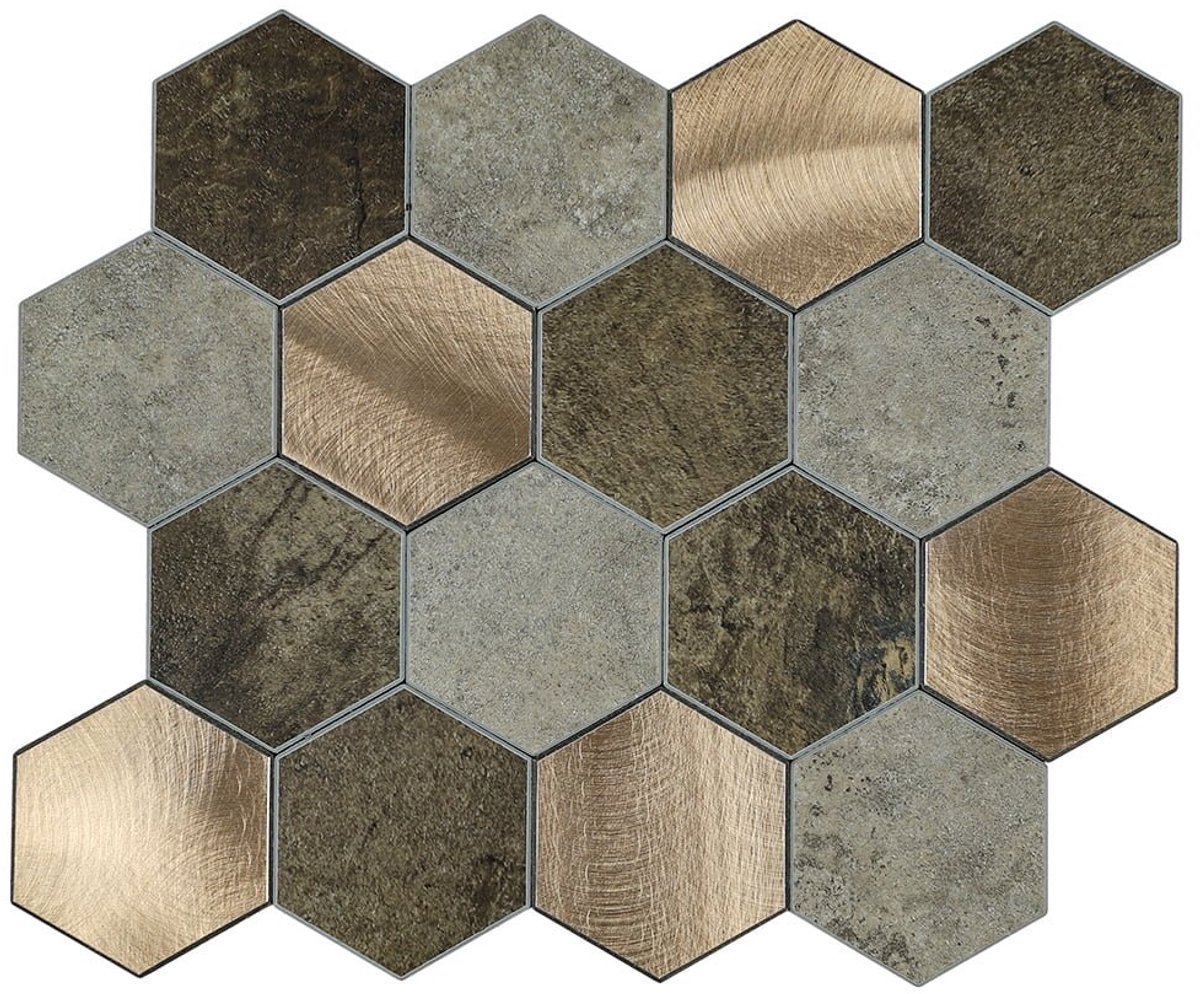 Zelfklevende Mozaïek Steenstrip Hexagon Koper Large