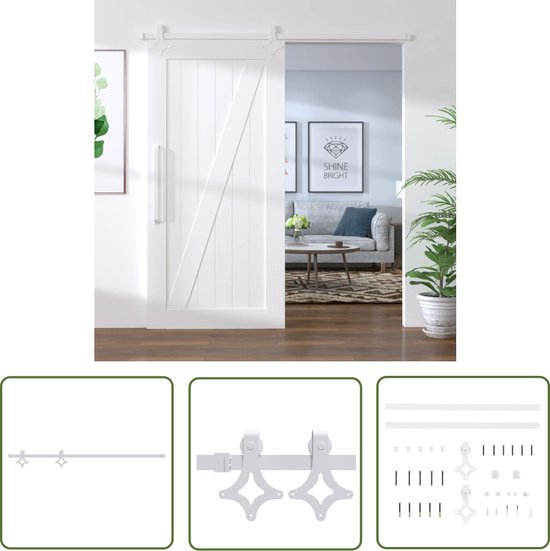 vidaXL Schuifdeur Rails - Schuifdeurbeslag - Beslagset voor schuifdeur 183 cm staal wit - Schuifdeur Hardware - Binnendeuren - Keukendeur