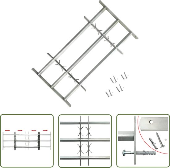 Sécurité de fenêtre The Living Store - 3 barres - Horizontale - Ajustable 700-1050 mm - Acier galvanisé