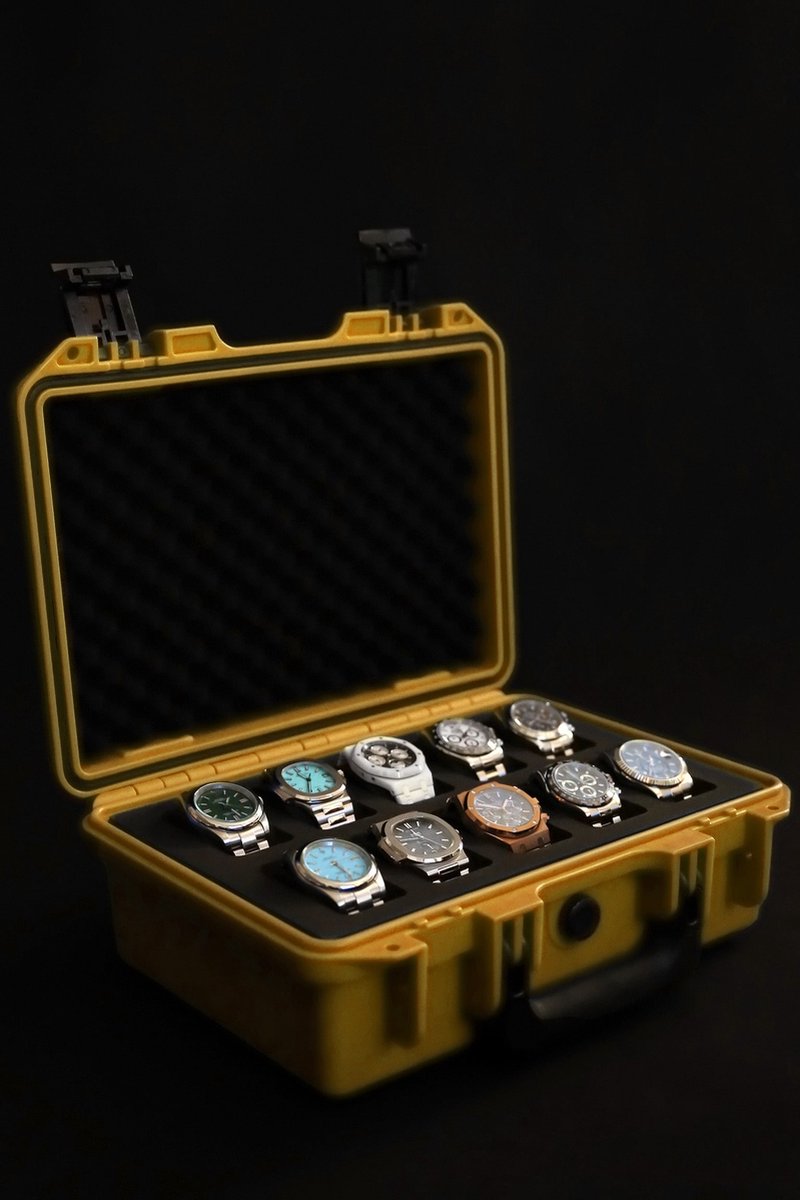 Onverwoestbare horlogekoffer voor 10 horloges - Geel - Originele Elbrus Horology Timepiece Valet horlogedoos