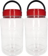 Boîte de conservation Nourriture CM - 2x - plastique - 4 litres - bouchon de fermeture et poignée de transport - transparent/rouge - bocal de conservation