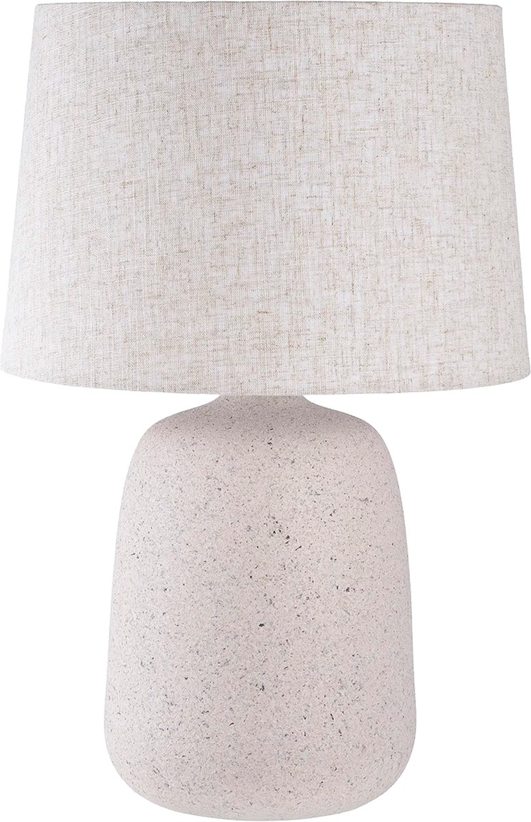 Artichok Benny Tafellamp - Keramiek - Steen - Inclusief Lampenkap - Nachtlamp - Woonkamer - Tafellamp Slaapkamer - Beige - Ø 30 x 46 cm