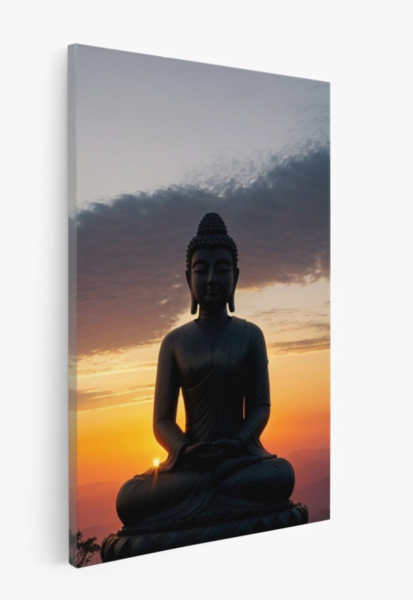 Saammp Canvas Schilderij - Boeddha bij mooie Zonsondergang - 100x150 - Foto op canvas - Wanddecoratie - Muurdecoratie Woonkamer - Canvas schilderijen Multicolor