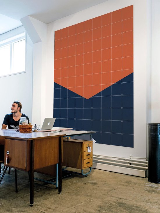 IXXI Color blocking - Orange Blue, Allon Dery - 80 x 100 cm - Support de suspension gratuit - Grande décoration murale et posters - Design graphique, Géométrique