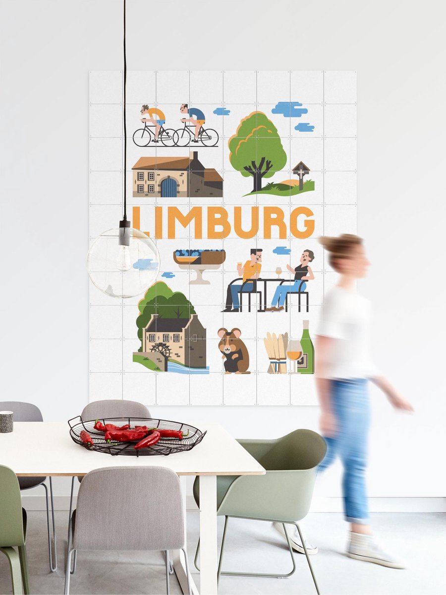 IXXI Limburg, Jochem Coenen & Kunst in Kaart - 80 x 100 cm - Gratis ophangtool - Grote wanddecoratie en posters - Illustraties, Reizen