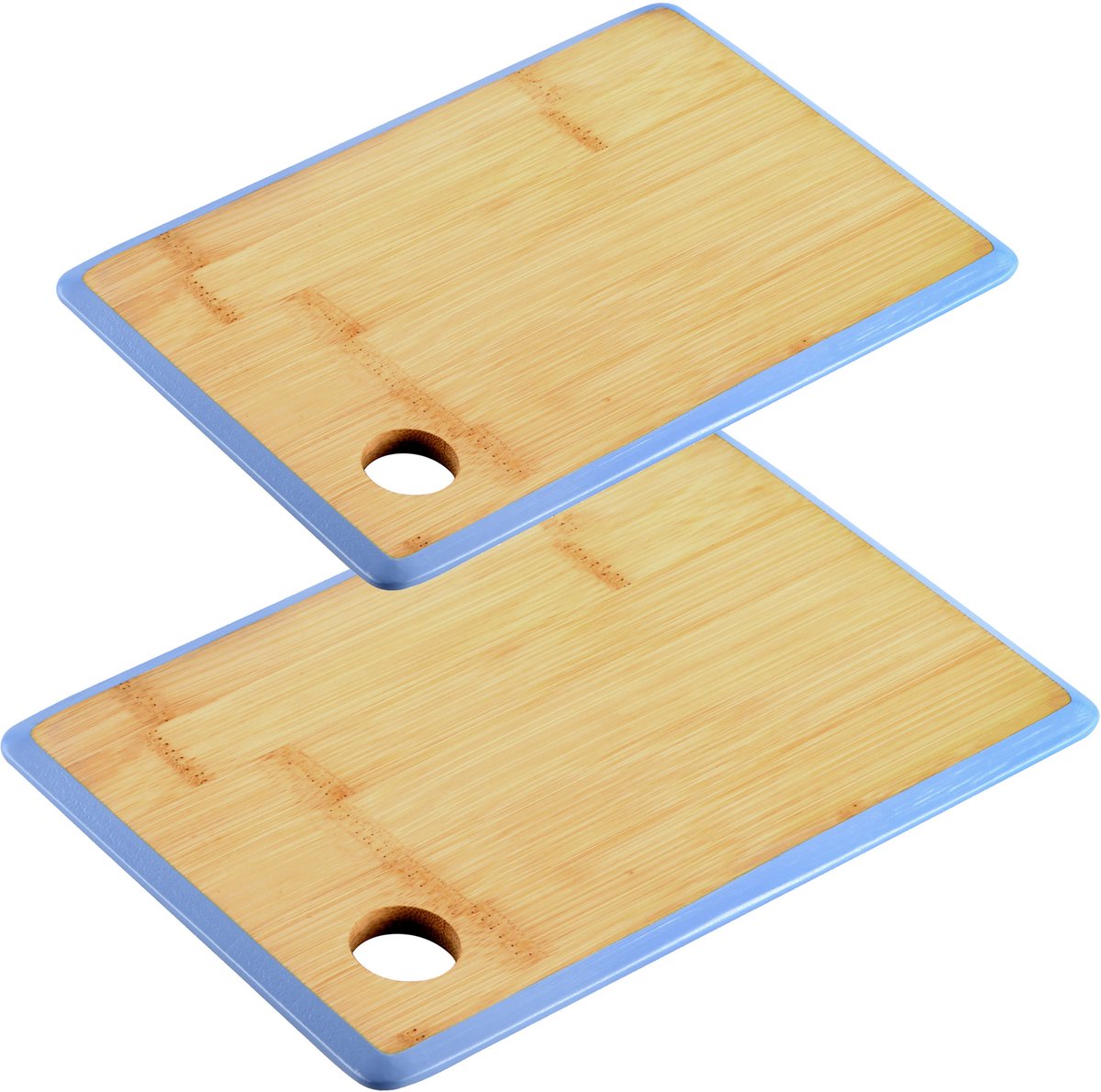 Kesper Keuken voedsel bereiden snijplanken voordeelset - 35 x 26 en 23 x 15 cm - bamboe hout - rand blauw