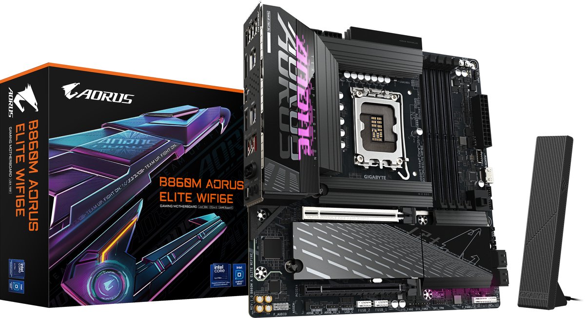 Gigabyte B860M A ELITE WIFI6E - Moederbord - Micro-ATX - Socket LGA 1851 - Intel B860 - DDR5 - Realtek ALC897 - Wi-Fi 6E - Realtek 2.5G LAN