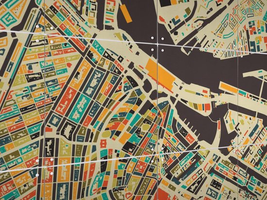 Carte Mosaic Amsterdam IXXI, Art in Map - 100 x 140 cm - Support de suspension gratuit - Grande décoration murale et posters - Art géométrique, Illustrations