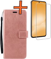 Hoes - Met Screenprotector - Geschikt voor Samsung Galaxy A56 - Luxe Pasjeshouder - Bookcase Portemonee - Flip Case - Kunstleer Book Case - Flipcase - Book Cover - Walletcase - PortemonneeHoes - Rosé goud