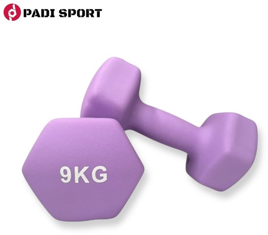 Padisport - Dumbells 9 Kg - Halter - Gewichten Set Halters - Gewichten 9 Kg - Paars - Gewichten - Dumbells - Halters - Gewichtjes 9 Kg