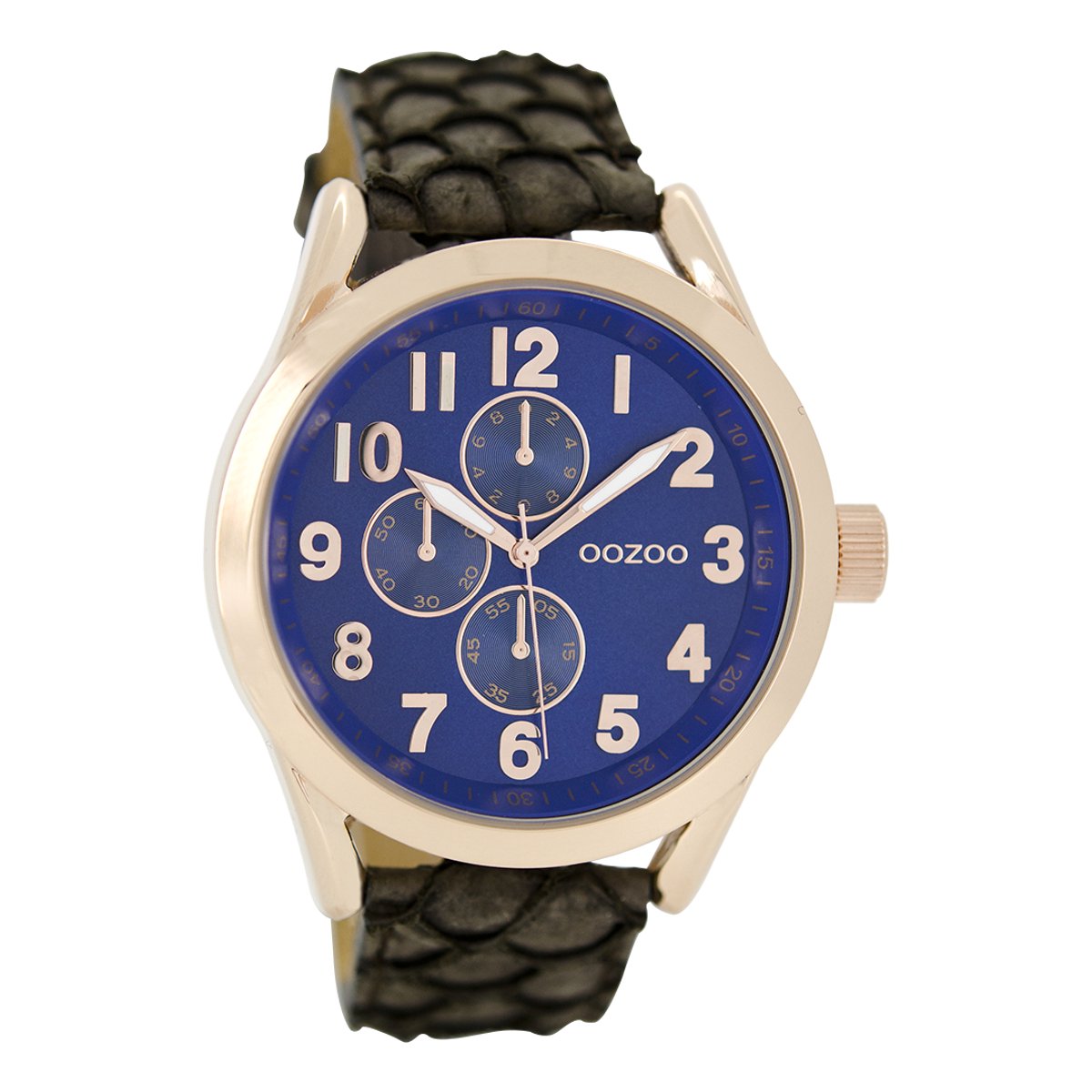 OOZOO Timepieces - Rosé goudkleurige horloge met donker bruine leren band - C6533